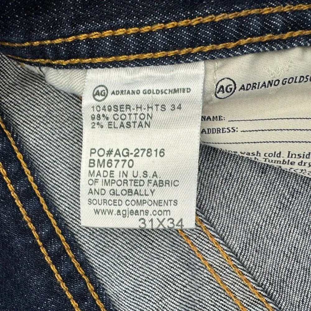 AG Adriano Goldschmied Jeans Mens Size 31X34 Blue Denim The Protege Straight Leg